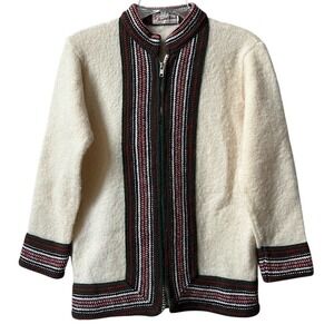 Vintage Brown's Of Bermuda Full Zip Wool Cardigan Sweater Small Cream Retro